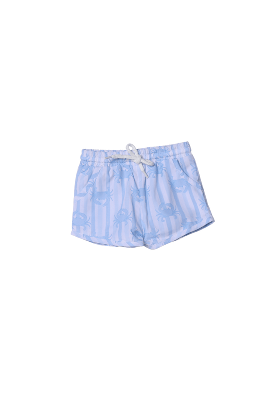 The Smocked Flamingo Apparel & Accessories Seaside Crab Blue Swim Trunks