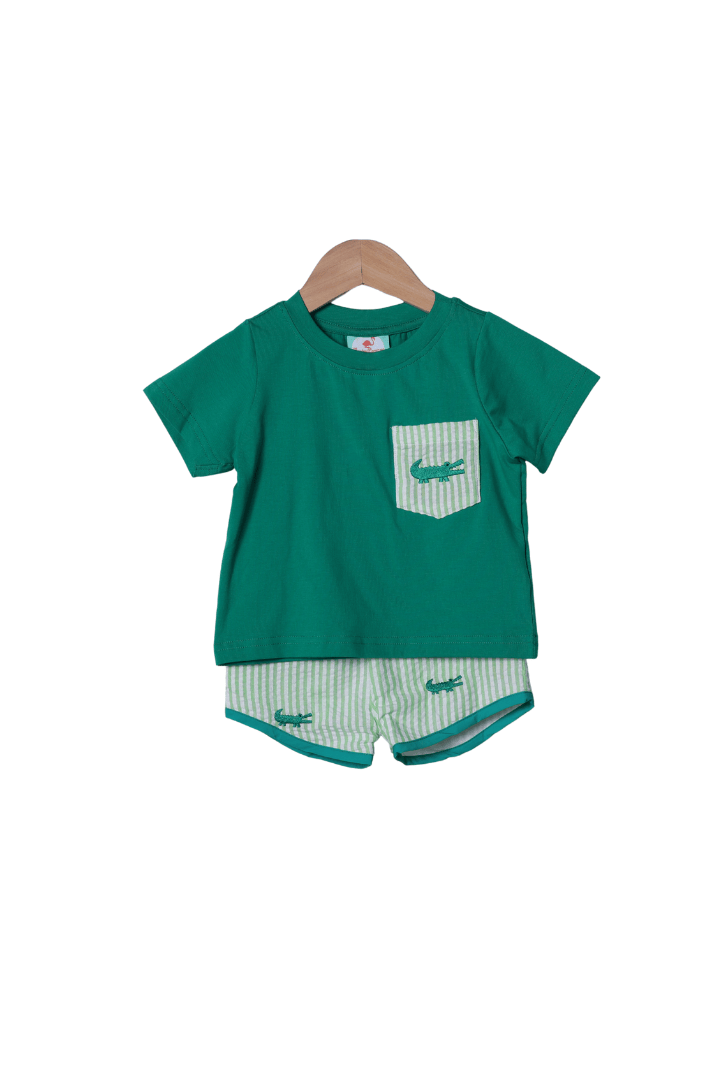 The Smocked Flamingo Apparel & Accessories See Ya Later, Alligator Seersucker Short Set