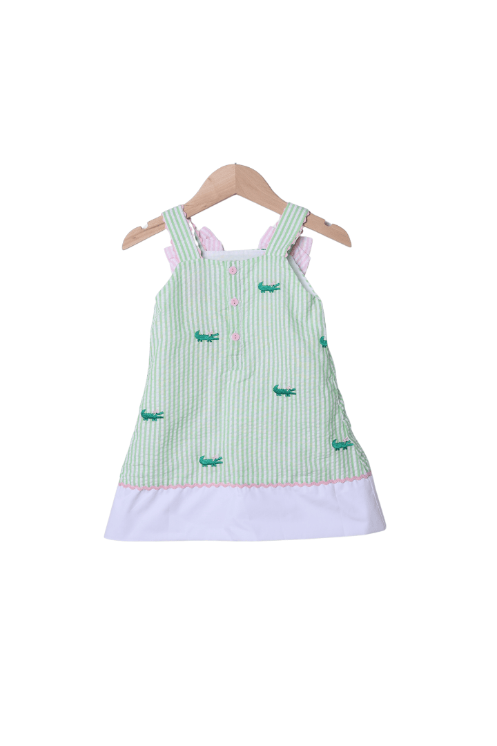 The Smocked Flamingo Apparel & Accessories See You Later, Alligator Seersucker Bow Dress