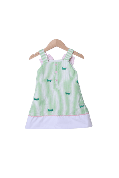 The Smocked Flamingo Apparel & Accessories See You Later, Alligator Seersucker Bow Dress