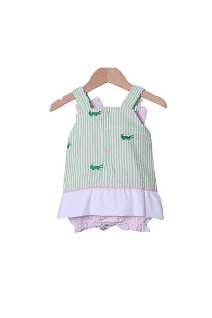 The Smocked Flamingo Apparel & Accessories See You Later, Alligator Seersucker Bow Skirted Bubble
