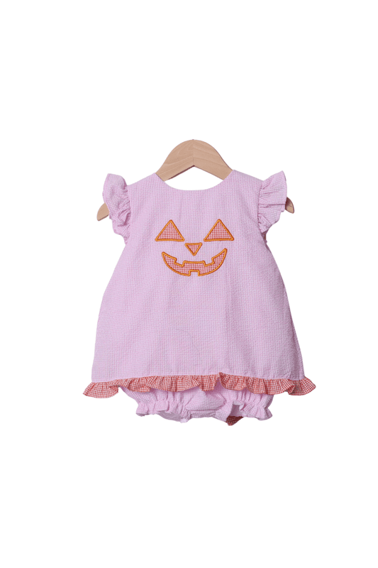 The Smocked Flamingo Apparel & Accessories Seersucker Jack O Lantern Skirted Bubble