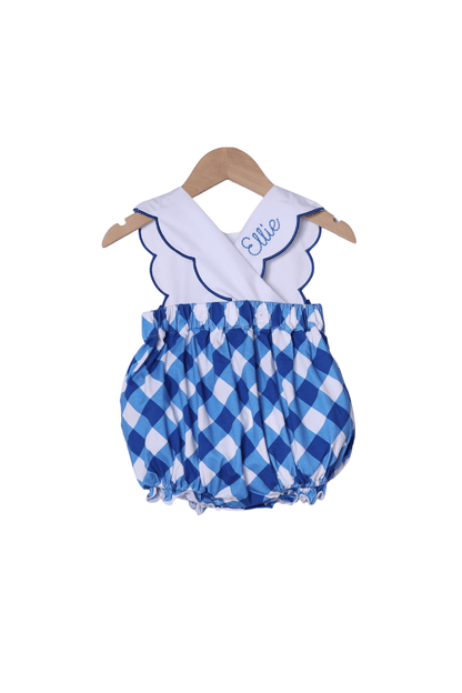 The Smocked Flamingo Apparel & Accessories Shadow Embroidered Blue and White Cheer Bubble