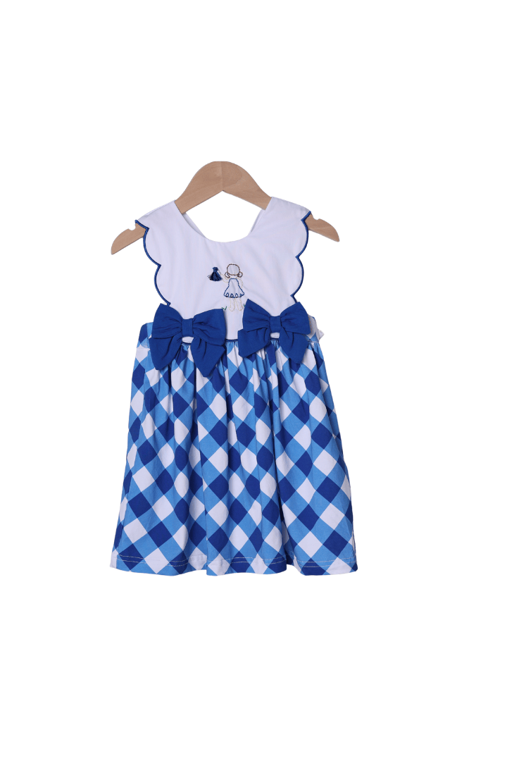 The Smocked Flamingo Apparel & Accessories Shadow Embroidered Blue and White Cheer Dress