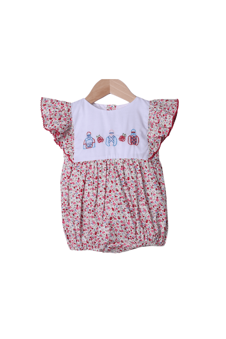 The Smocked Flamingo Apparel & Accessories Shadow Embroidered Jockey Silks Floral Bubble