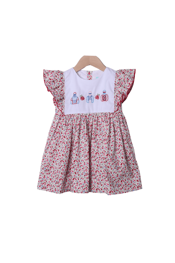 The Smocked Flamingo Apparel & Accessories Shadow Embroidered Jockey Silks Floral Dress