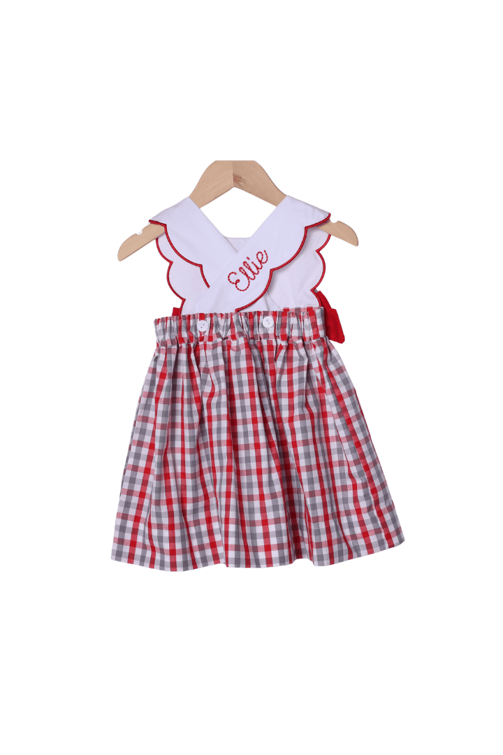 The Smocked Flamingo Apparel & Accessories Shadow Embroidered Red and Black Cheer Dress
