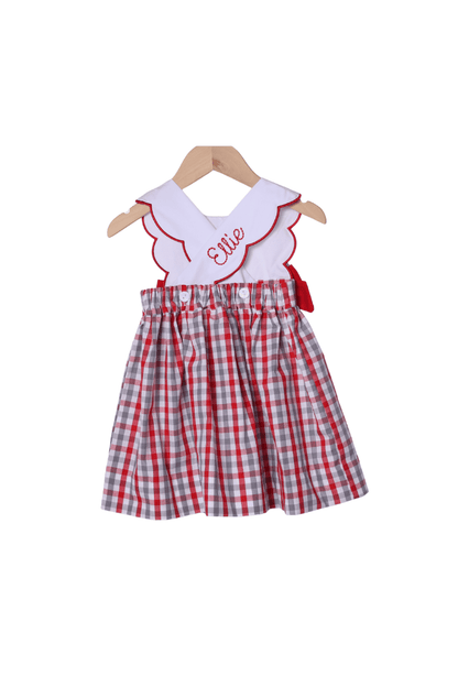 The Smocked Flamingo Apparel & Accessories Shadow Embroidered Red and Black Cheer Dress