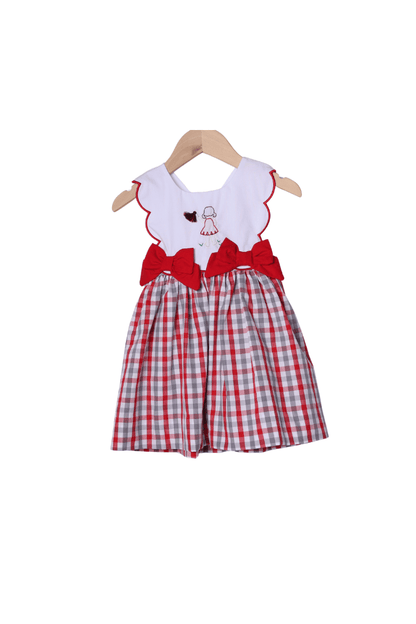 The Smocked Flamingo Apparel & Accessories Shadow Embroidered Red and Black Cheer Dress