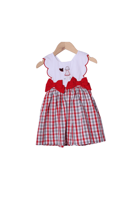 The Smocked Flamingo Apparel & Accessories Shadow Embroidered Red and Black Cheer Dress