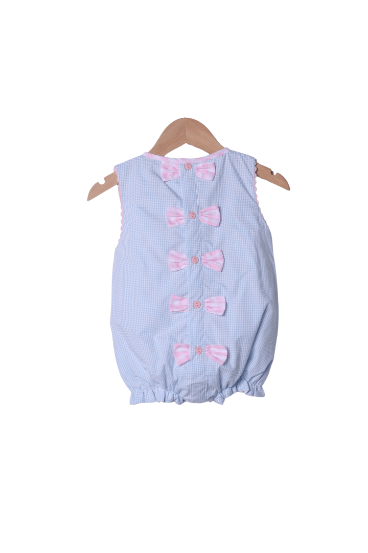 The Smocked Flamingo Apparel & Accessories Shadow Embroidery Princess Blue Gingham Bow Bubble