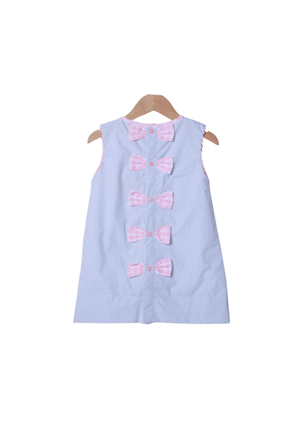 The Smocked Flamingo Apparel & Accessories Shadow Embroidery Princess Blue Gingham Bow Dress
