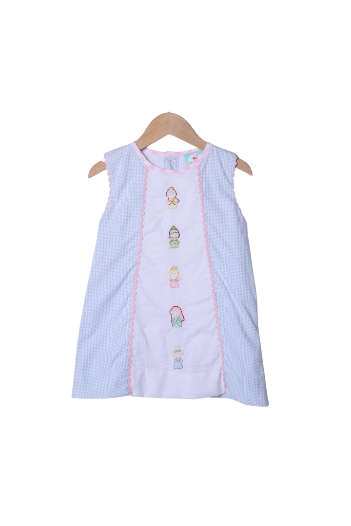 The Smocked Flamingo Apparel & Accessories Shadow Embroidery Princess Blue Gingham Bow Dress