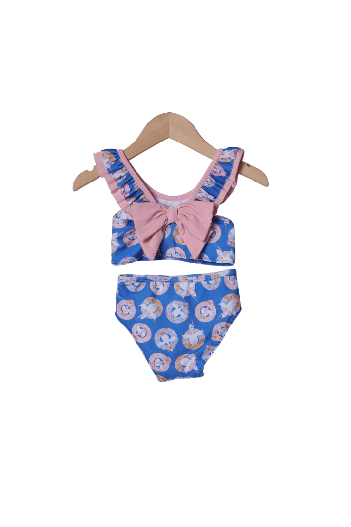 The Smocked Flamingo Apparel & Accessories Silly Goose Blue and Pink Ruffle 2 Pc Swimsuit