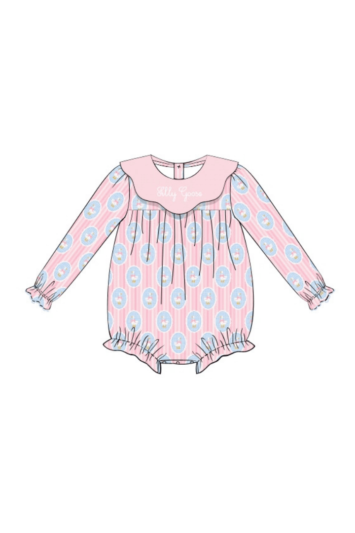 The Smocked Flamingo Apparel & Accessories Silly Goose Pink and Blue Scalloped Collar Bubble