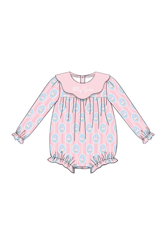 The Smocked Flamingo Apparel & Accessories Silly Goose Pink and Blue Scalloped Collar Bubble