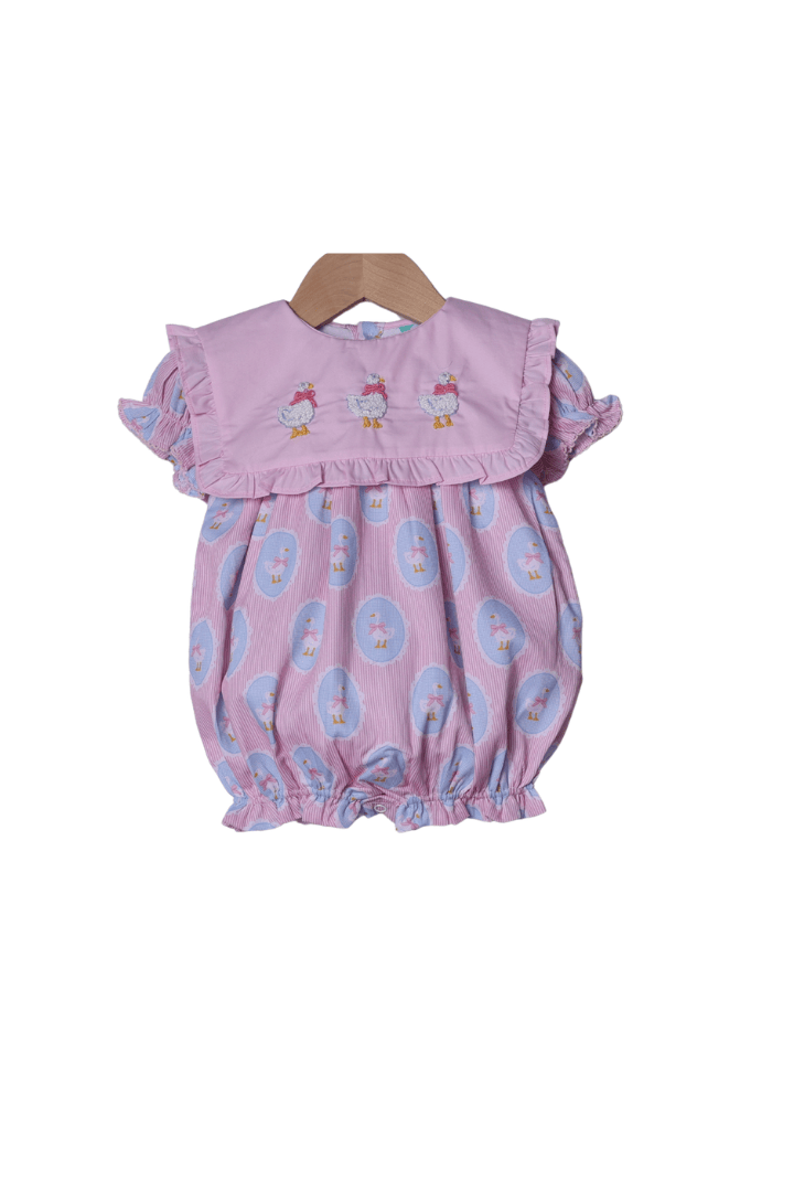The Smocked Flamingo Apparel & Accessories Silly Goose Pink and Blue Short Sleeve Bubble