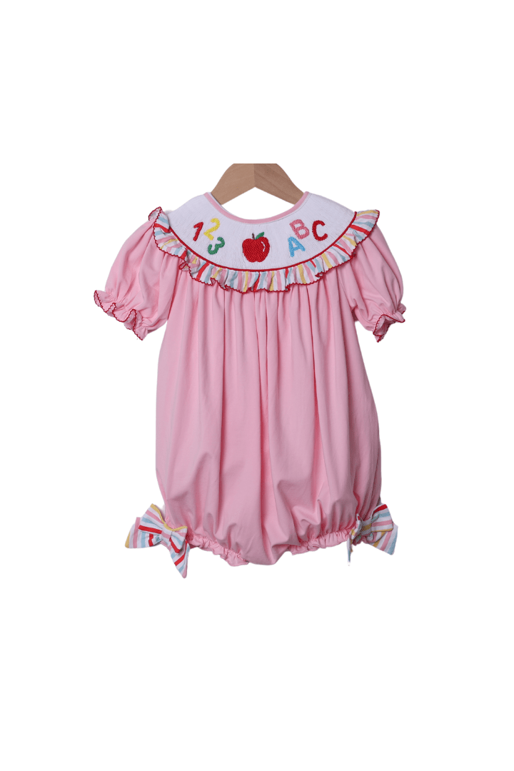 The Smocked Flamingo Apparel & Accessories Smocked ABC/123 Pink/Multi Color Stripe Bubble
