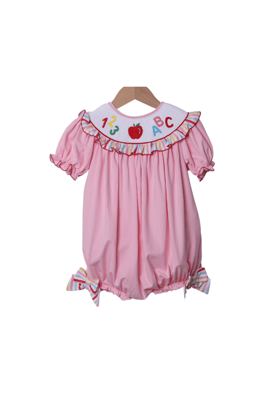 The Smocked Flamingo Apparel & Accessories Smocked ABC/123 Pink/Multi Color Stripe Bubble