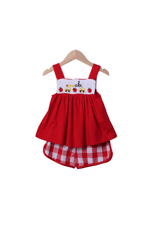 The Smocked Flamingo Apparel & Accessories Smocked ABC Red Gingham Short Set