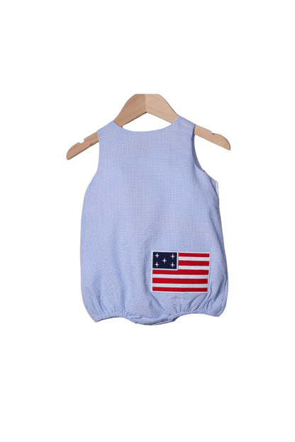 The Smocked Flamingo Apparel & Accessories Smocked American Flag Blue Seersucker Bubble