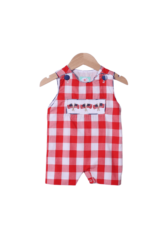 The Smocked Flamingo Apparel & Accessories Smocked American Flag Red Buffalo Check Jon Jon