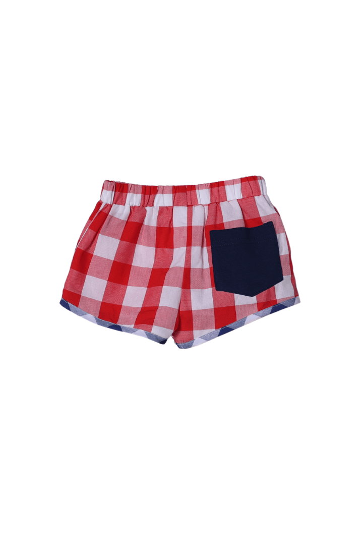 The Smocked Flamingo Apparel & Accessories Smocked American Flag Red Buffalo Check Short Set
