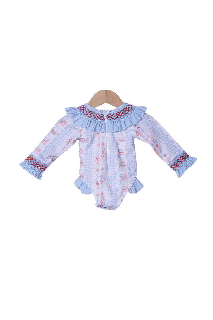 The Smocked Flamingo Apparel & Accessories Smocked American Flag Swimsuit