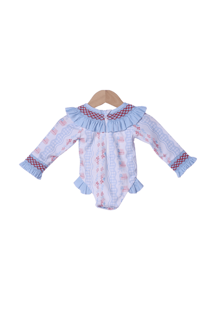 The Smocked Flamingo Apparel & Accessories Smocked American Flag Swimsuit