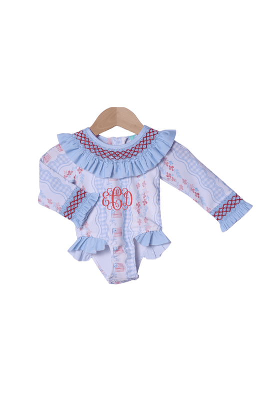 The Smocked Flamingo Apparel & Accessories Smocked American Flag Swimsuit