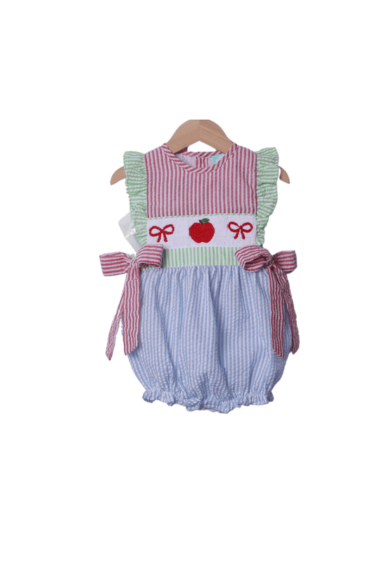The Smocked Flamingo Apparel & Accessories Smocked Apple and Bows Seersucker Bubble