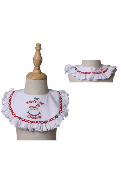 The Smocked Flamingo Apparel & Accessories Smocked Baby's 1st Christmas Ruffle Bib