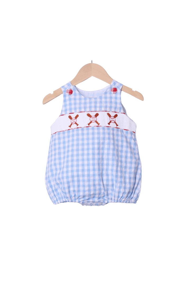 The Smocked Flamingo Apparel & Accessories Smocked Baseball Blue Gingham Bubble