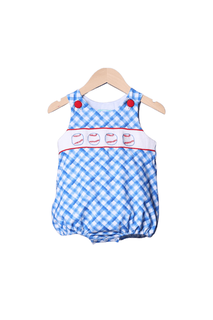 The Smocked Flamingo Apparel & Accessories Smocked Baseball Blue Plaid Bubble