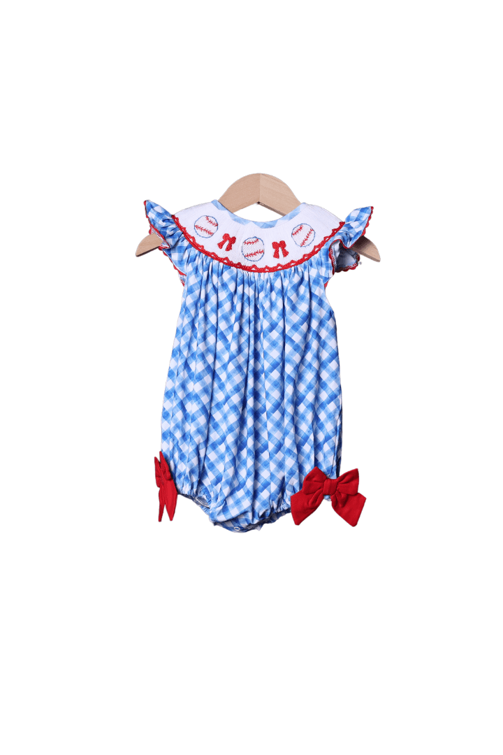 The Smocked Flamingo Apparel & Accessories Smocked Baseball Red and Blue Plaid Bubble