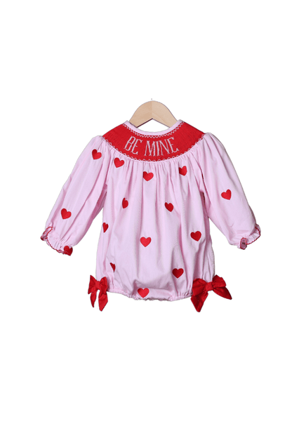 The Smocked Flamingo Apparel & Accessories Smocked Be Mine Embroidered Heart Pink Bow Bubble