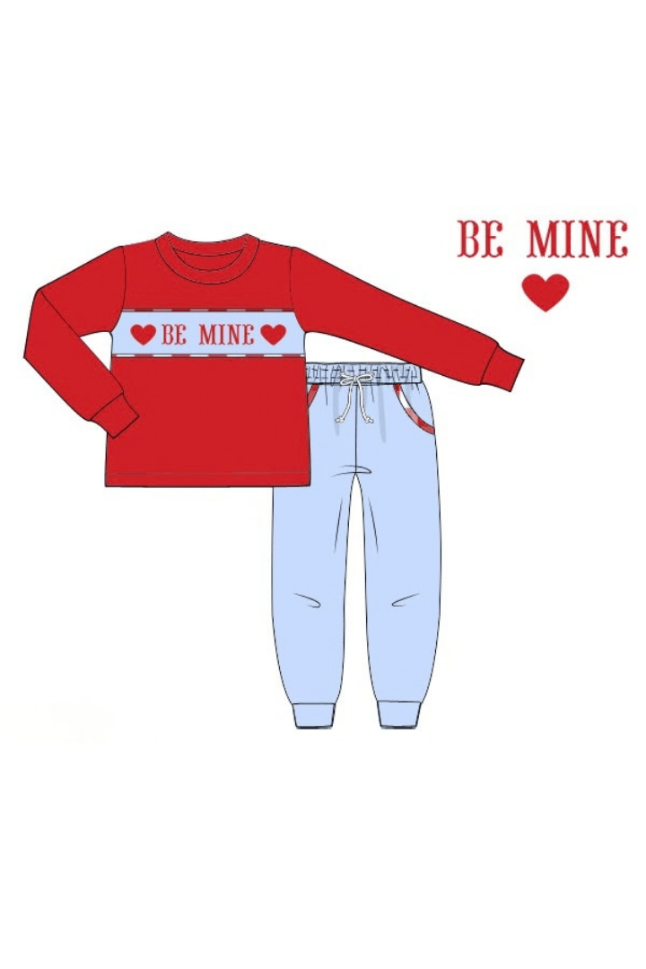 The Smocked Flamingo Apparel & Accessories Smocked Be Mine Red and Blue Jogger Set