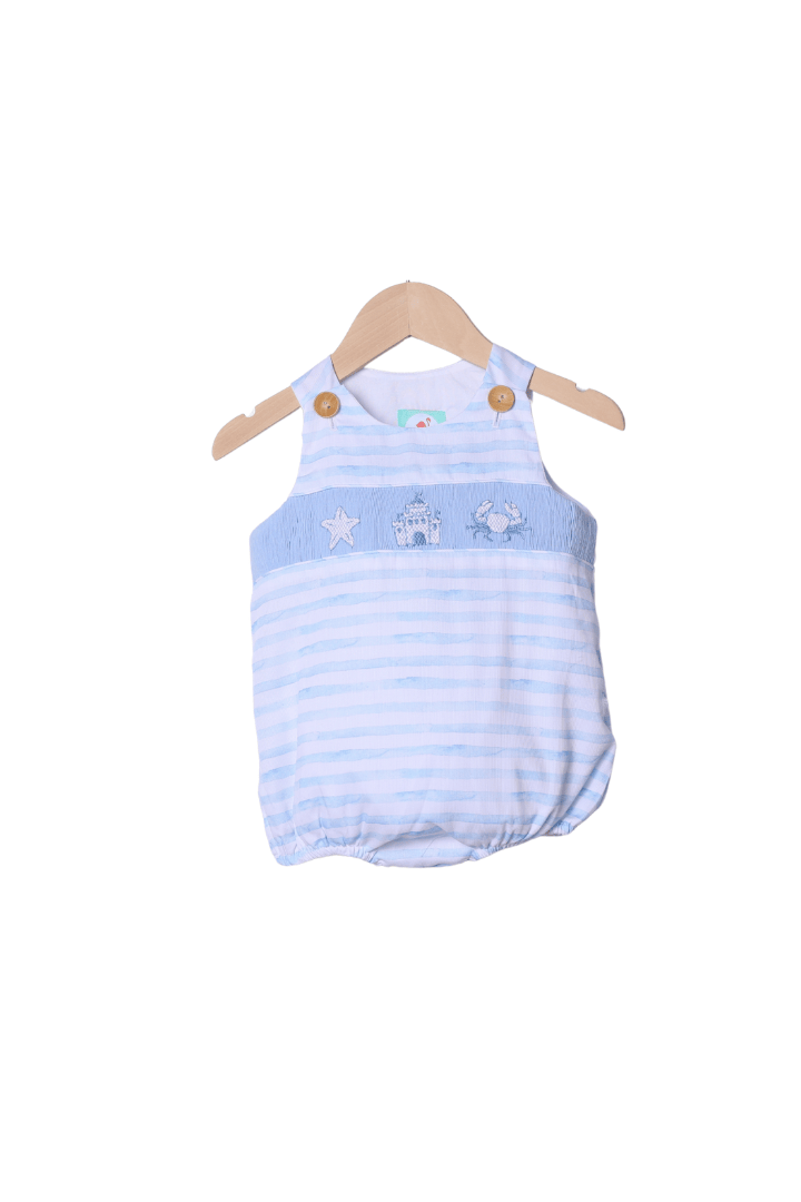 The Smocked Flamingo Apparel & Accessories Smocked Beach Fun Blue Stripe Bubble