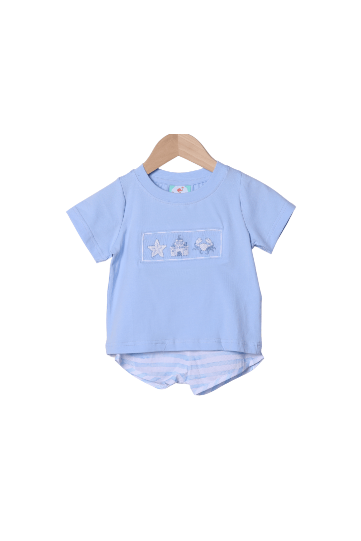 The Smocked Flamingo Apparel & Accessories Smocked Beach Fun Blue Stripe Short Set