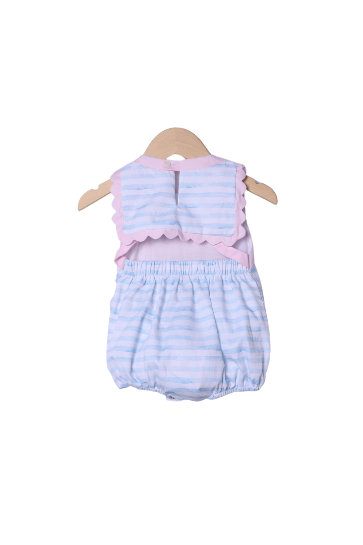 The Smocked Flamingo Apparel & Accessories Smocked Beach Fun Pink/Blue Stripe Bubble