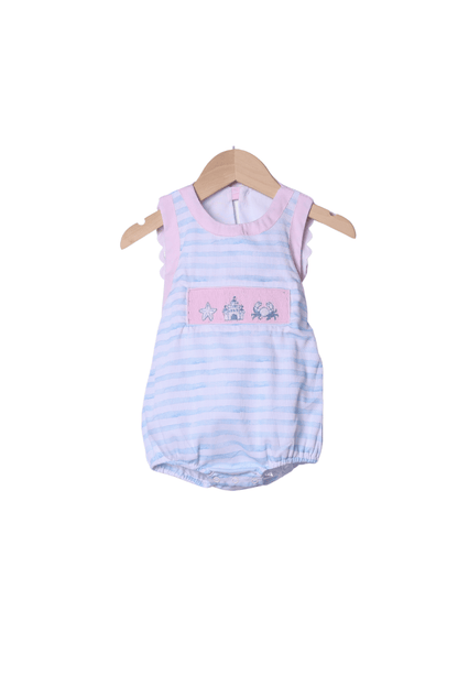 The Smocked Flamingo Apparel & Accessories Smocked Beach Fun Pink/Blue Stripe Bubble