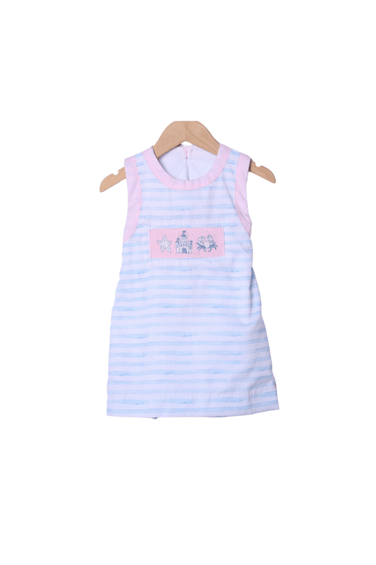 The Smocked Flamingo Apparel & Accessories Smocked Beach Fun Pink/Blue Stripe Dress