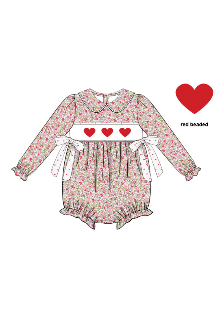 The Smocked Flamingo Apparel & Accessories Smocked Beaded Heart Floral Bubble