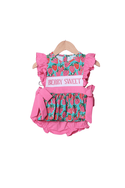 The Smocked Flamingo Apparel & Accessories Smocked Berry Sweet Strawberry Bloomer Set