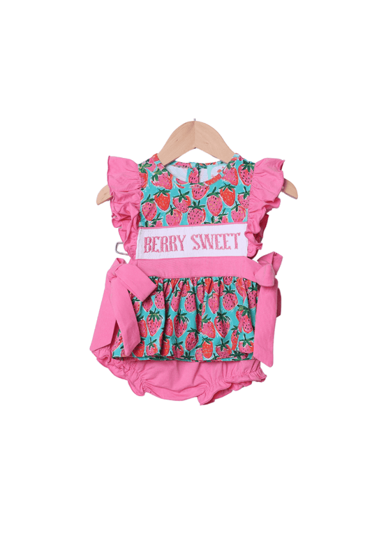 The Smocked Flamingo Apparel & Accessories Smocked Berry Sweet Strawberry Bloomer Set