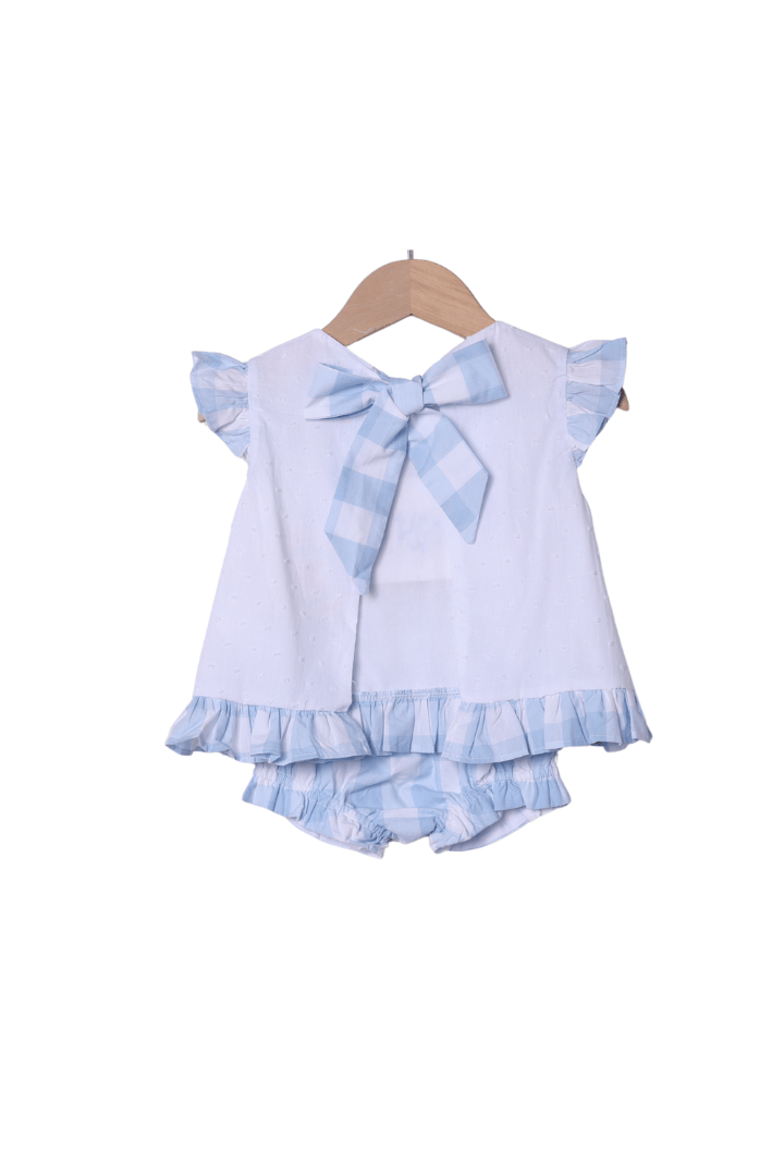 The Smocked Flamingo Apparel & Accessories Smocked Big Sister Blue Buffalo Check Bloomer Set