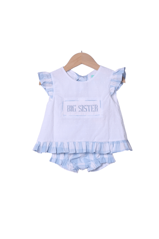 The Smocked Flamingo Apparel & Accessories Smocked Big Sister Blue Buffalo Check Bloomer Set