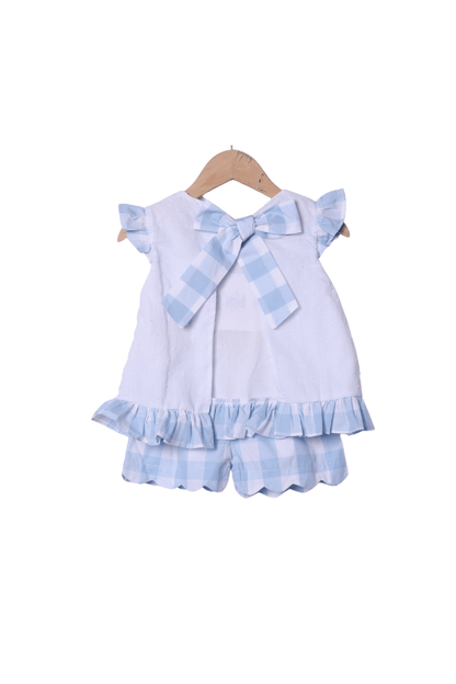 The Smocked Flamingo Apparel & Accessories Smocked Big Sister Blue Buffalo Check Short Set