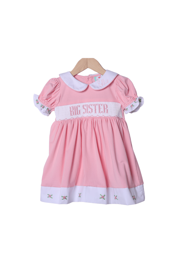 Smocked Big Sister Floret Pink Knit Dress 6