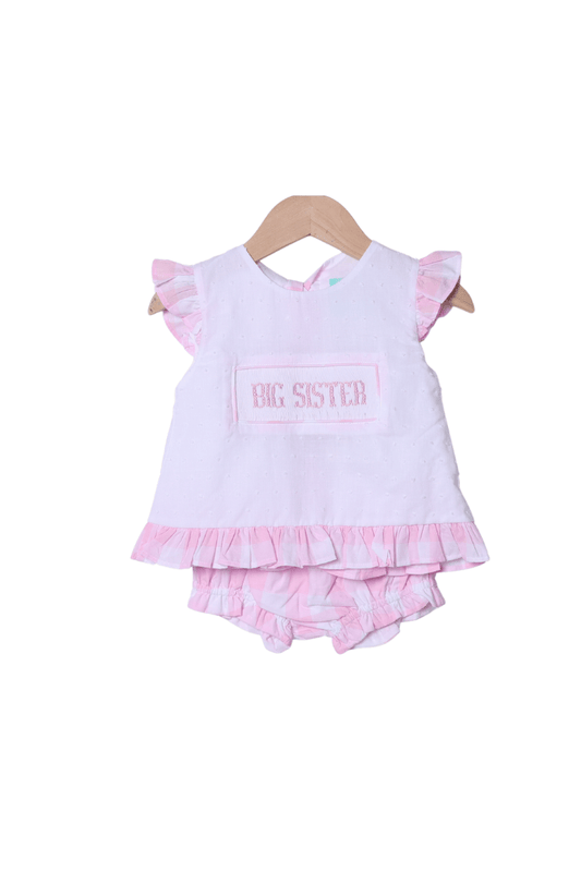 The Smocked Flamingo Apparel & Accessories Smocked Big Sister Pink Buffalo Check Bloomer Set